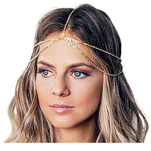 Yean Gold Head Chain Bohemian Hair Jewelry Headpiece Forehead Band Festival Hair Headband Accessories for Women and Girls (Gold) | Amazon (US)
