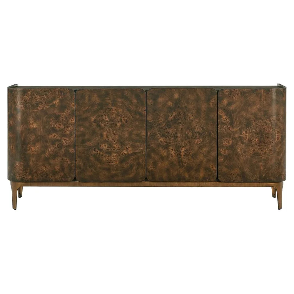 Tobin Modern Classic Brass Brown Burl Cabinet | Kathy Kuo Home
