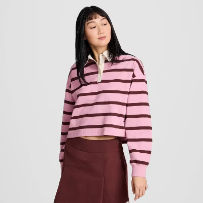 Champion Women's Long Sleeve Rugby Shirt - Pink Striped XL | Target