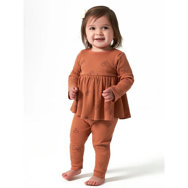 Modern Moments by Gerber Baby Girl Long Sleeve Ribbed Peplum Top & Legging Outfit Set, 2 Piece, S... | Walmart (US)