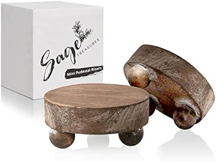 Mini Wood Risers for Decor - Small 4” Round Wooden Riser - Set of 2 - Rustic Distressed Farmhou... | Amazon (US)