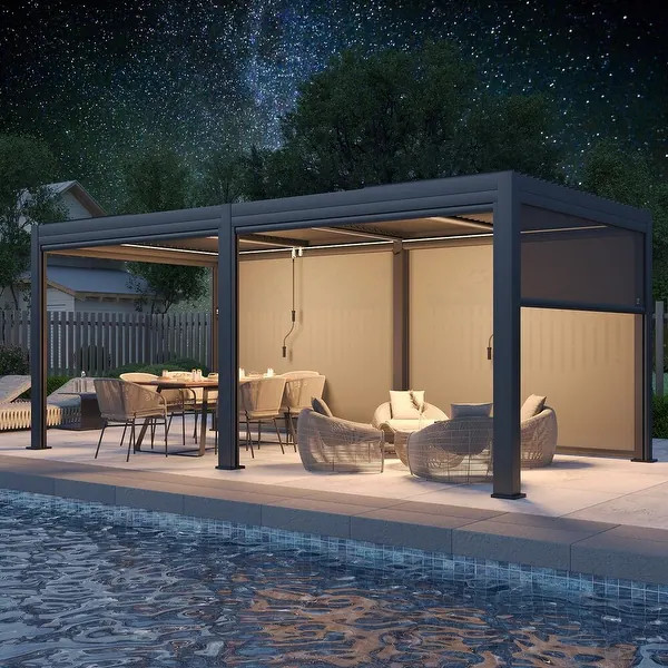 EROMMY Outdoor Louvered Pergola with Adjustable Aluminum Roof \u2013 Rainproof Gazebo for Patio &... | Bed Bath & Beyond