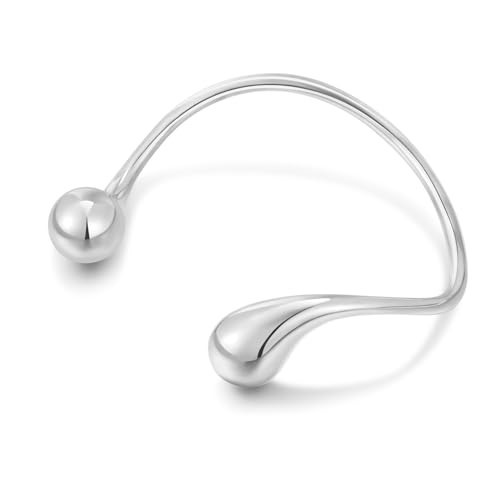 WOWORAMA Silver Teardrop Cuff Bracelets for Women 18K White Gold Plated Thin Cuff Bangles Irregular Wave Wire Waterdrop Bracelet Adjustable Arm Cuff Bracelets | Amazon (US)