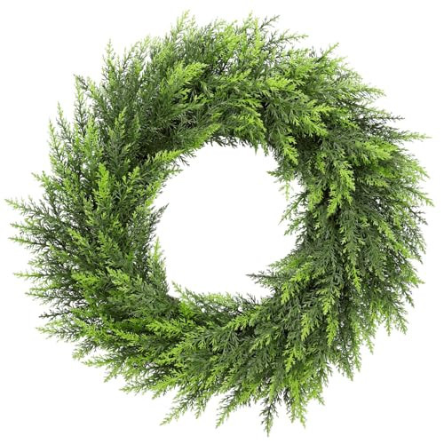 DUZYXI 26" Cedar Wreath for Front Door Realistic Artificial Christmas Wreath Faux Pine Greenery Wreaths for Farmhouse Window Table Mantle Wall Indoor Outdoor Xmas Decorations | Amazon (US)