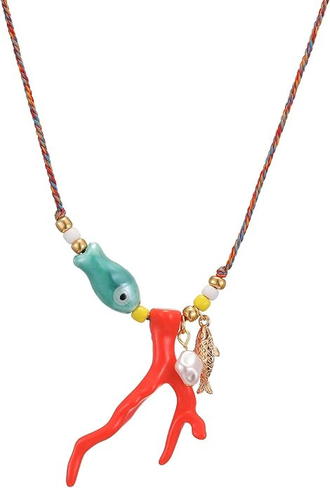 KURTCB Coral Fish Necklace Boho Beachy Hawaiian Coastal Jewelry for Women Men Colorful Summer Bea... | Amazon (US)