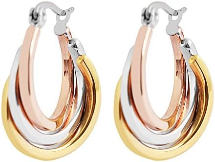 Edforce Women's Stainless Steel Overlapping Triple Hoop Earrings, (25mm-35mm) | Amazon (US)