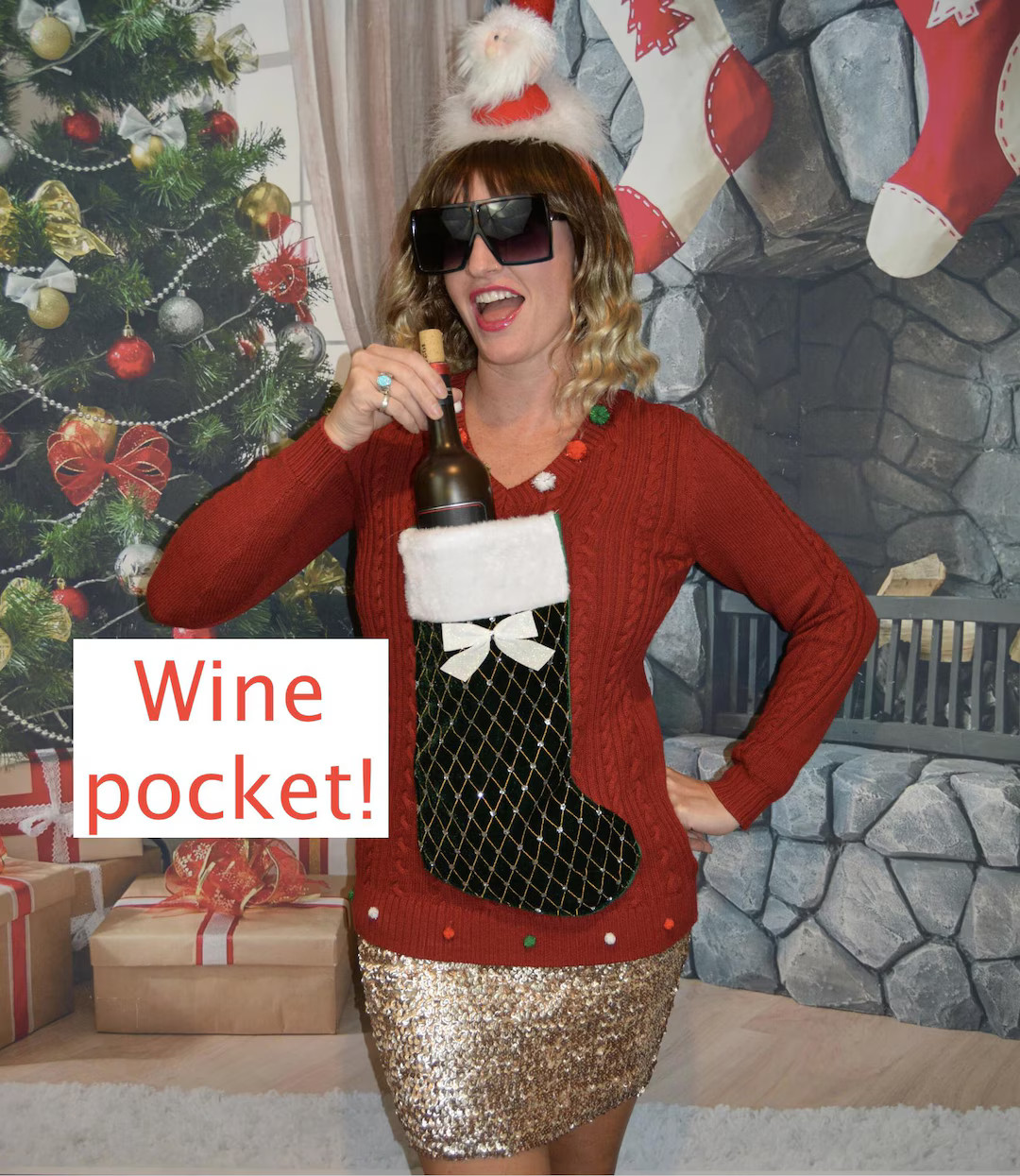 Wine, Ugly Christmas Sweater Women, Multiple Sizes and Versions, Wine Holder Stocking, Woman's Wi... | Etsy (US)