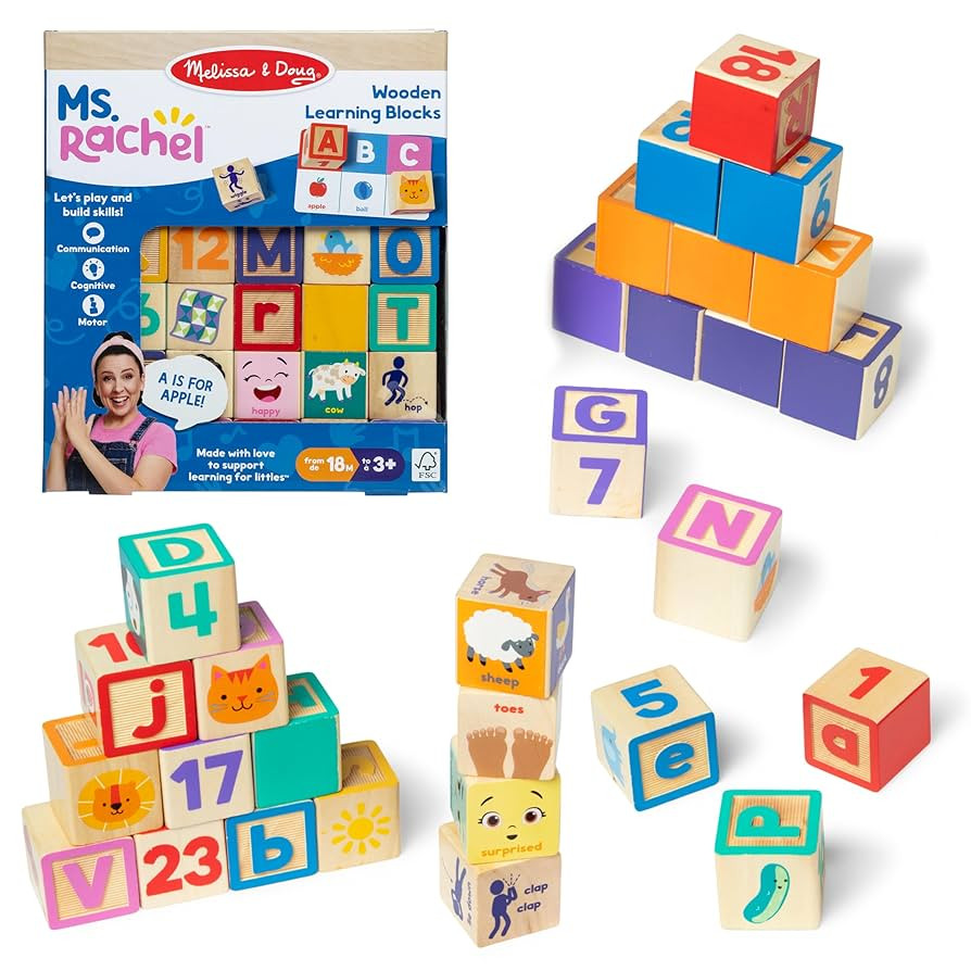 Ms. Rachel Melissa & Doug Letter, Number, and Game Wooden Learning Blocks with Activity Cards for... | Amazon (US)
