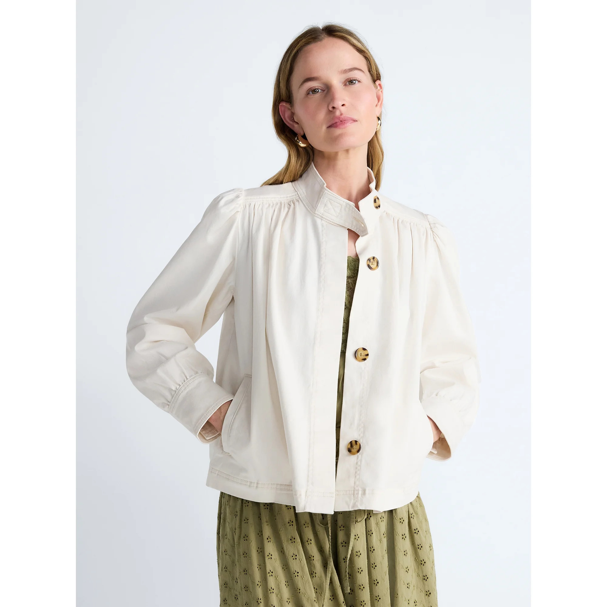 Scoop Women’s Cropped Ruched Jacket, Sizes XS-XXL - Walmart.com | Walmart (US)