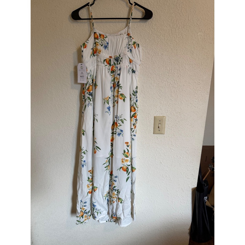 Time and Tru Womens Smocked Waist Maxi Dress White Citrus Floral Size M 8-10 NWT | Poshmark