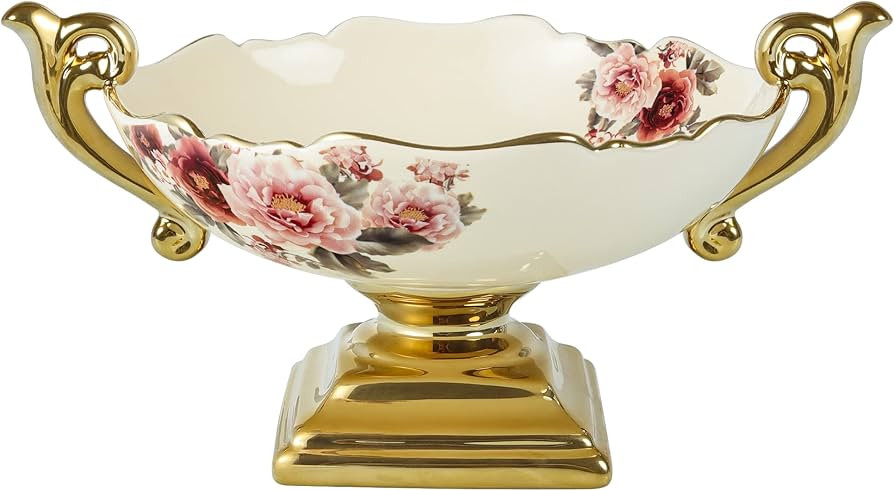 fanquare Wavy Fruit Bowl with Gold Holder, Floral Fruit Tray, Snack Stand for Dining Table, Room ... | Amazon (US)