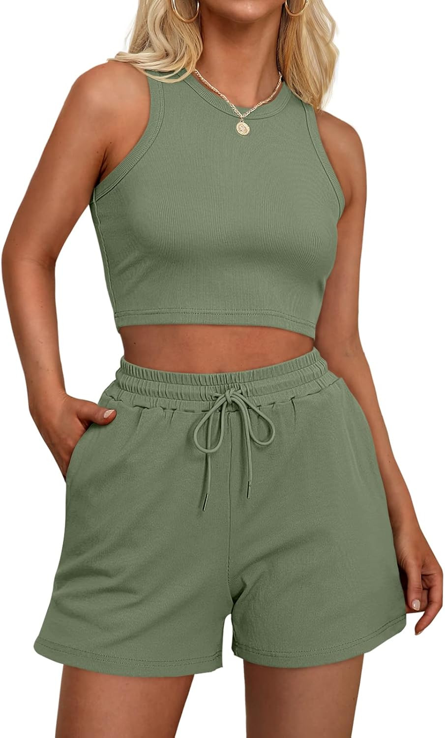 AUTOMET Womens 2 Piece Outfits Lounge Sets Sleeveless Crop Top and Drawstring Shorts Sweatsuits S... | Amazon (US)