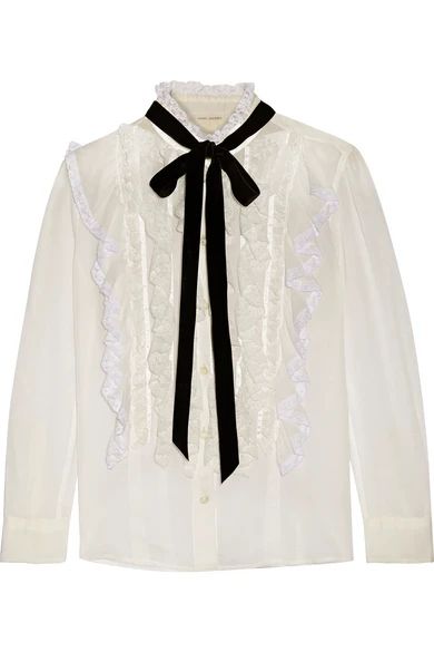 Marc Jacobs - Pussy-bow Ruffled Lace-trimmed Cotton-voile Blouse - Ivory | NET-A-PORTER (US)
