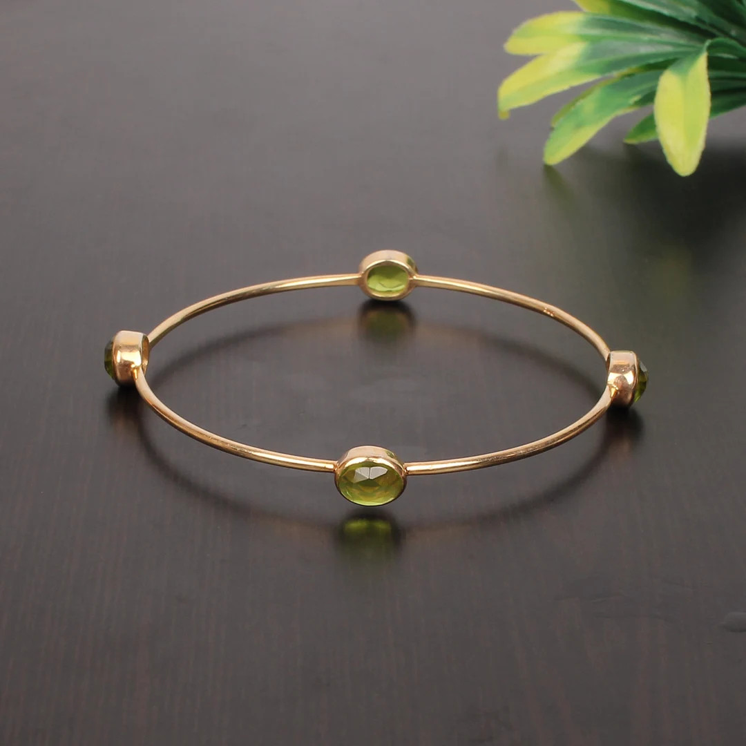 Peridot Hydro Gemstone Bangle: Gold Plated 925 Sterling Silver, August Birthstone | Etsy (US)