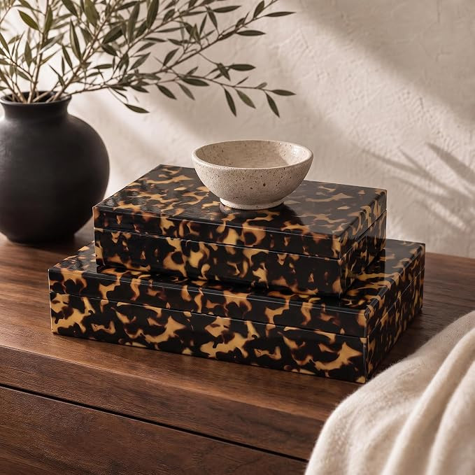 ZICOTO Decorative Storage Boxes with Lids - Set of 2 Beautiful Organizer Bins for Your Bookshelf ... | Amazon (US)