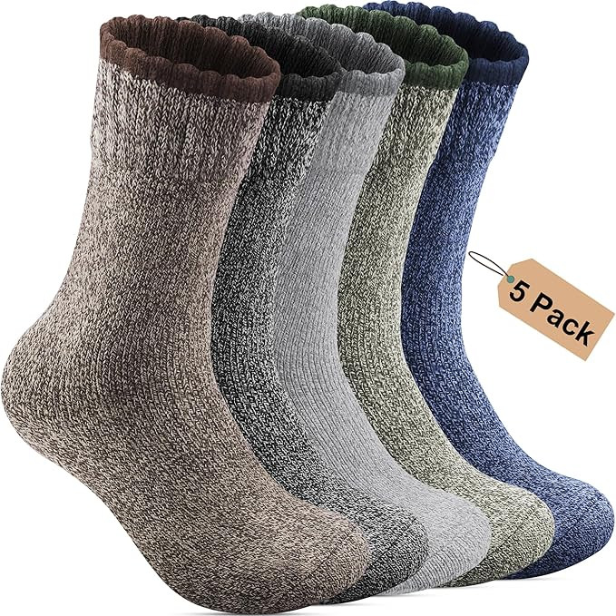 5 Pack Merino Wool Socks Mens for Winter Warm Thermal Socks Thick Hiking Socks for Camping Cozy S... | Amazon (US)