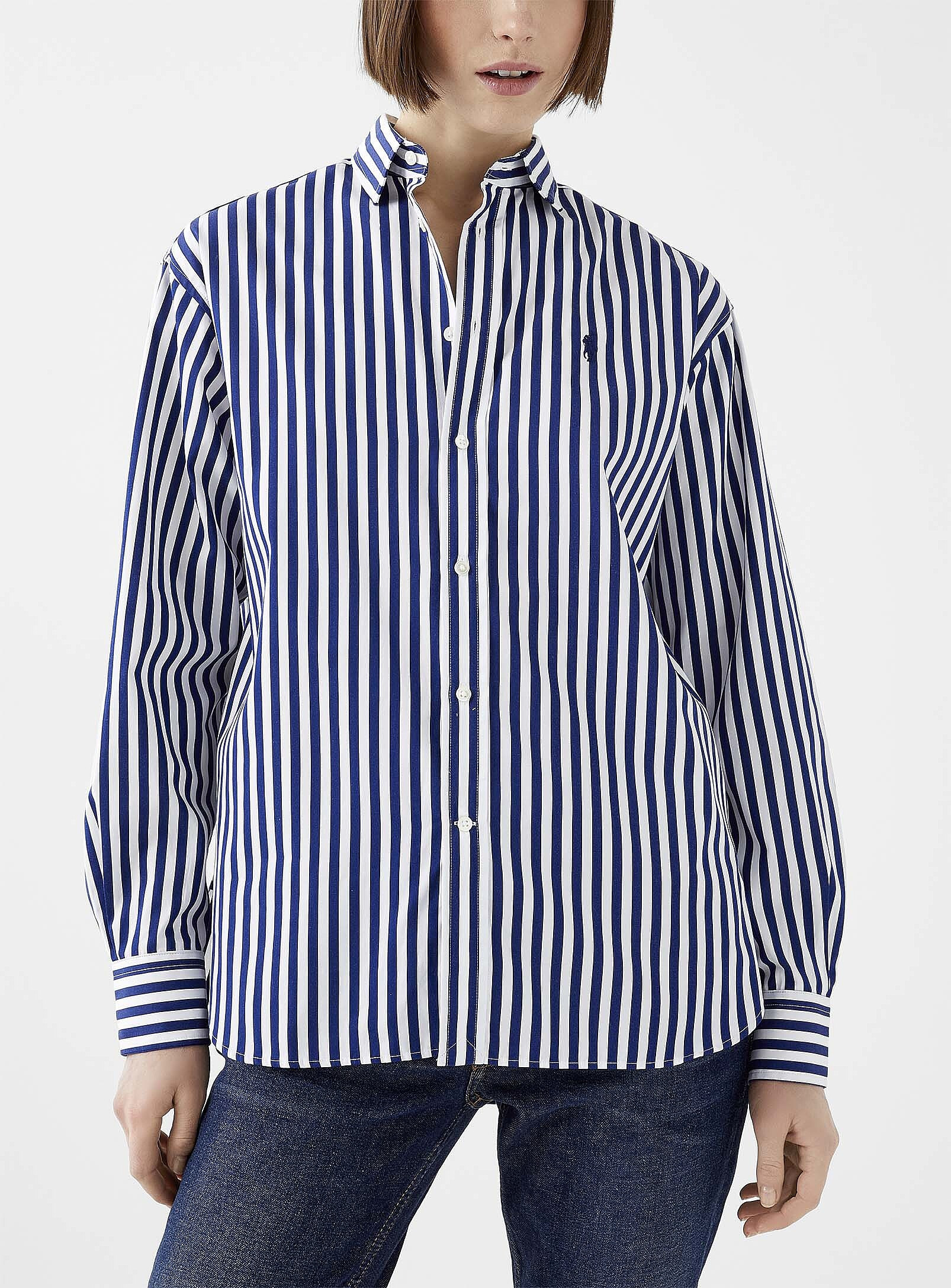 Polo Ralph Lauren - Pure cotton striped shirt (Women, Blue, LARGE) | Simons
