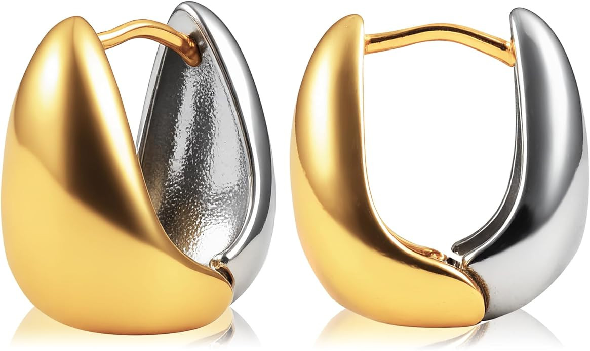 VOLUKA Two Tone Hoop Earrings- Hypoallergenic Gold and Silver Earrings for Women, Mixed Metals Hu... | Amazon (US)