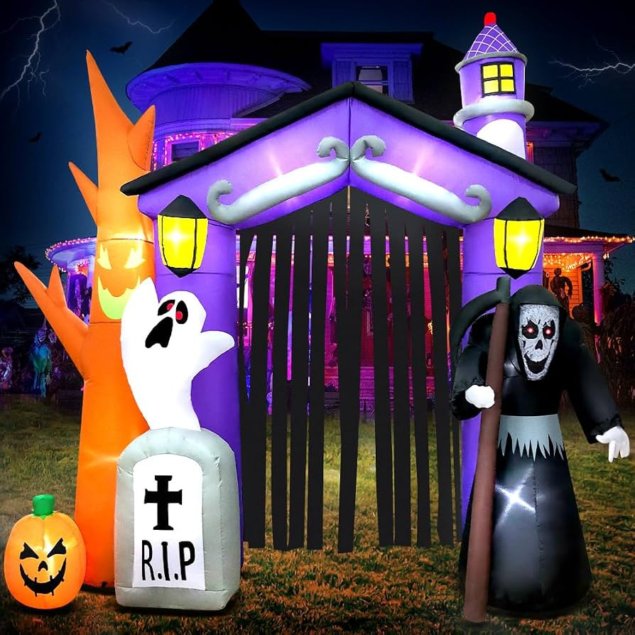 9FT Halloween Inflatables Haunted House Castle Archway Decoration with Led Light Halloween Inflat... | Amazon (US)