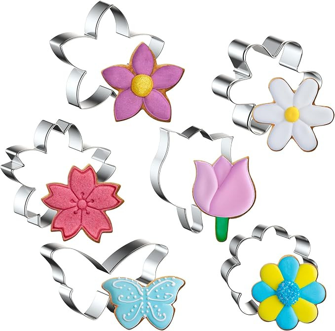 6PCS Flower Cookie Cutter Set, 3 Inches Flower Shaped Cookie Cutter-Daisy, Tulip, 3 Shaped of Flo... | Amazon (US)