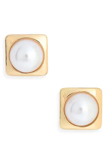 NORDSTROM RACK Faux Pearl Square Stud Earrings in White- Gold at Nordstrom Rack | Nordstrom Rack