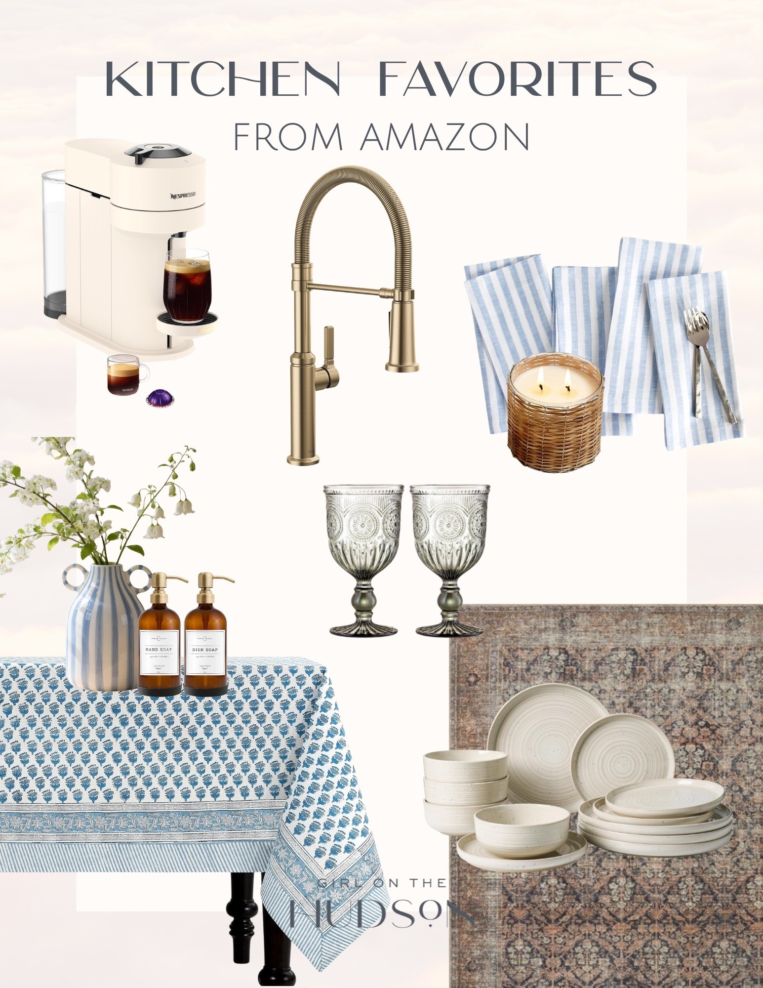My kitchen gets a lot of daily use, so I love finding pieces that are both beautiful and practical. From my favorite Nespresso machine and brass kitchen faucet to everyday essentials like soap dispensers, linens, and glassware, these are the Amazon finds I reach for again and again. They make everyday routines feel a little more elevated while still being functional enough for real life.

Amazon kitchen finds, kitchen favorites, Nespresso machine, brass kitchen faucet, kitchen decor, amber soap dispensers, blue tablecloth, striped napkins, woven candle, vintage glassware, stoneware dishes, Amazon home finds, kitchen essentials, girlonthehudson

#LTKHome #LTKSeasonal