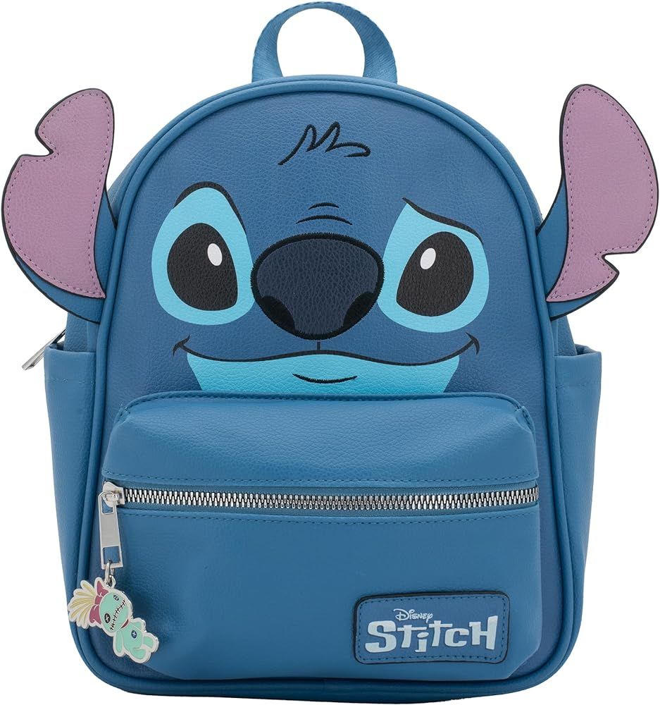 DISNEY Stitch Big Face Mini PU Backpack Purse, Shoulder Bag with Epoxy Filled Metal Scrump Charm,... | Amazon (US)