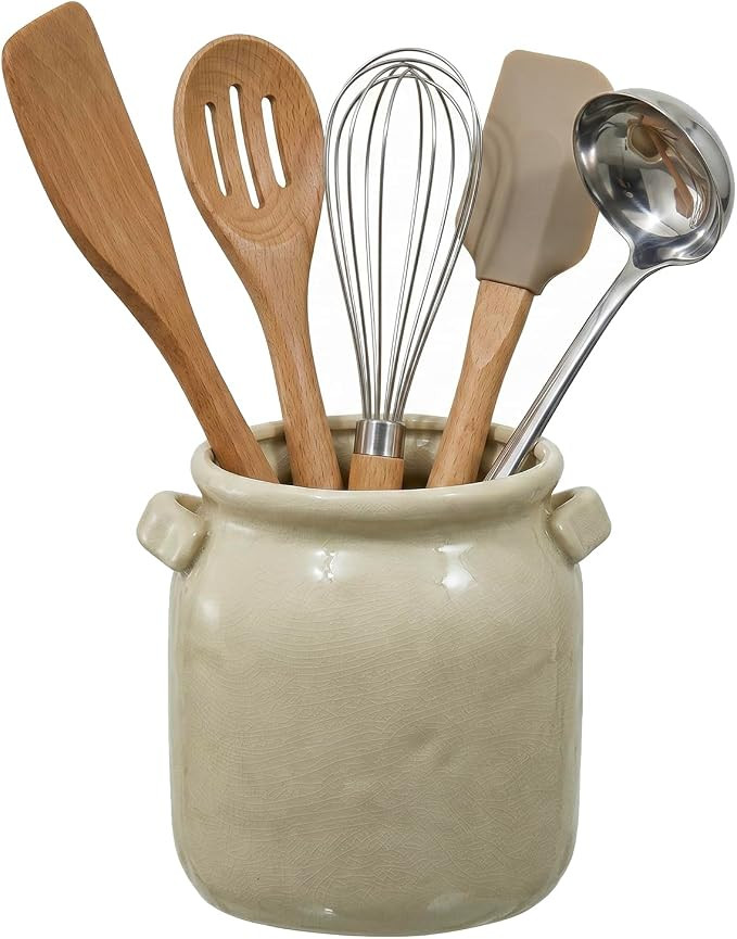MyGift Ceramic Utensil Holder with Crackle Finish – Vintage Jar-Style Kitchen Utensil Crock for... | Amazon (US)