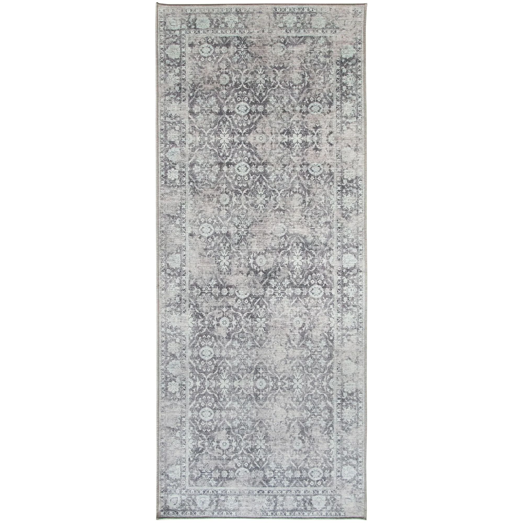 ReaLife Rugs Machine Washable Printed Vintage Distressed Trellis Gray-Turquoise Eco-friendly Recy... | Walmart (US)