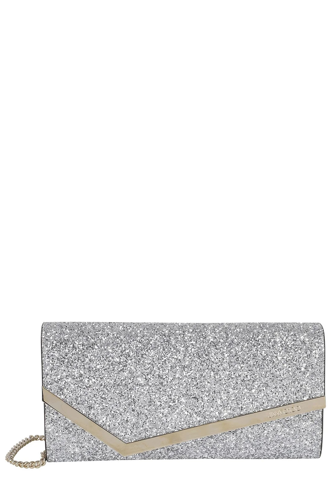 Jimmy Choo Emmie Glitter-Detailed Chain-Linked Clutch Bag | Cettire Global