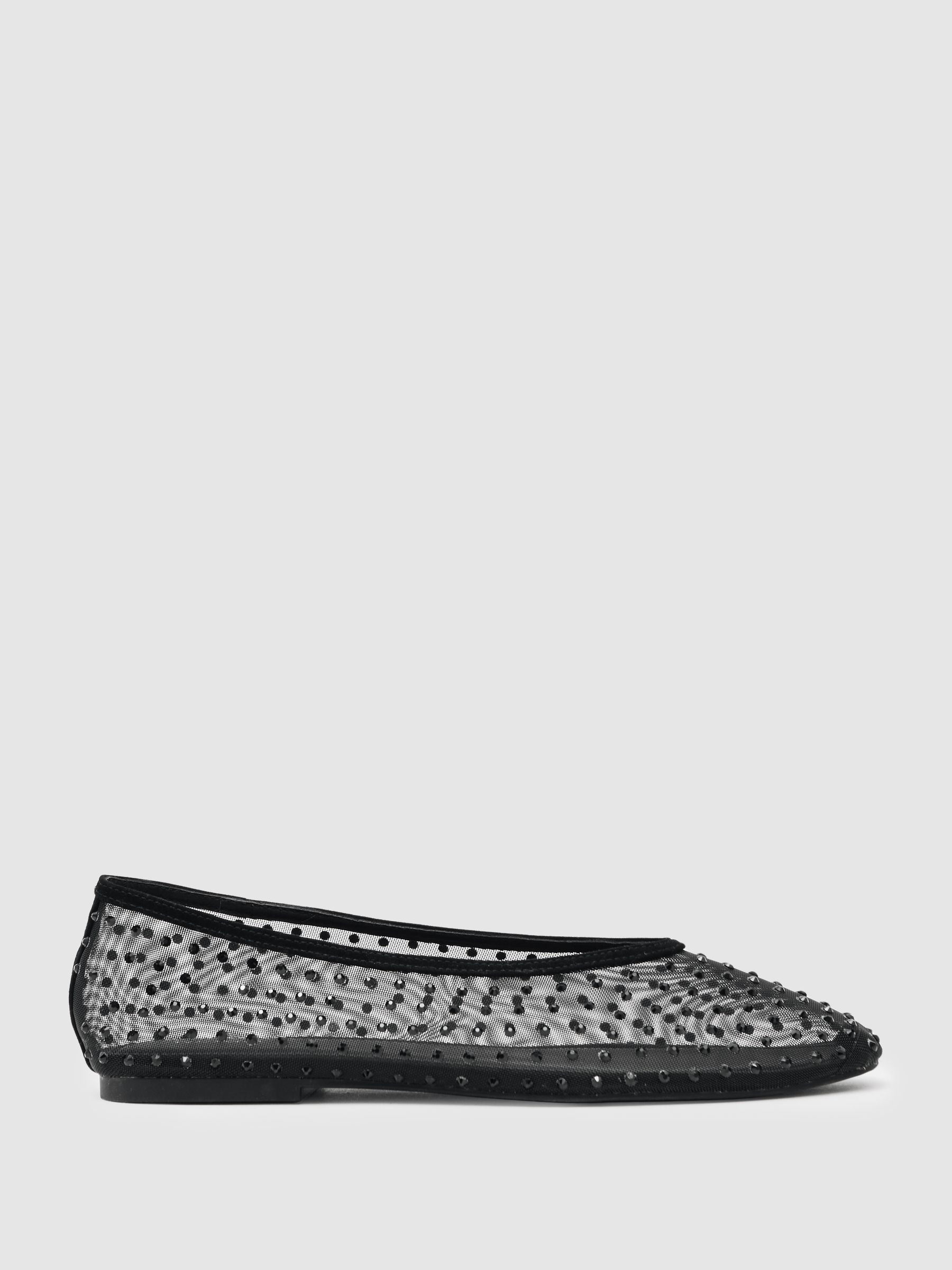 Reiss Mesh Embellished Ballet Flats in Black | REISS | Reiss US