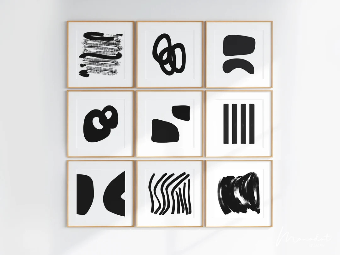 Black and White Abstract Art Print Set: Modern Minimalist Gallery Wall (digital Download) - Etsy | Etsy (US)