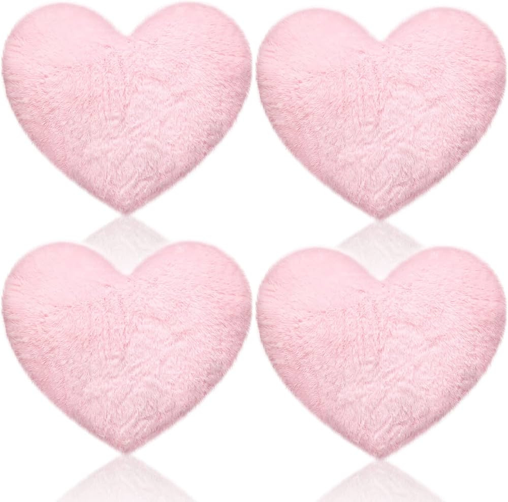 Remerry 4 Pcs Heart Shaped Cute Throw Pillows Faux Rabbit Fur Heart Pillow Soft Fluffy Throw Cush... | Amazon (US)