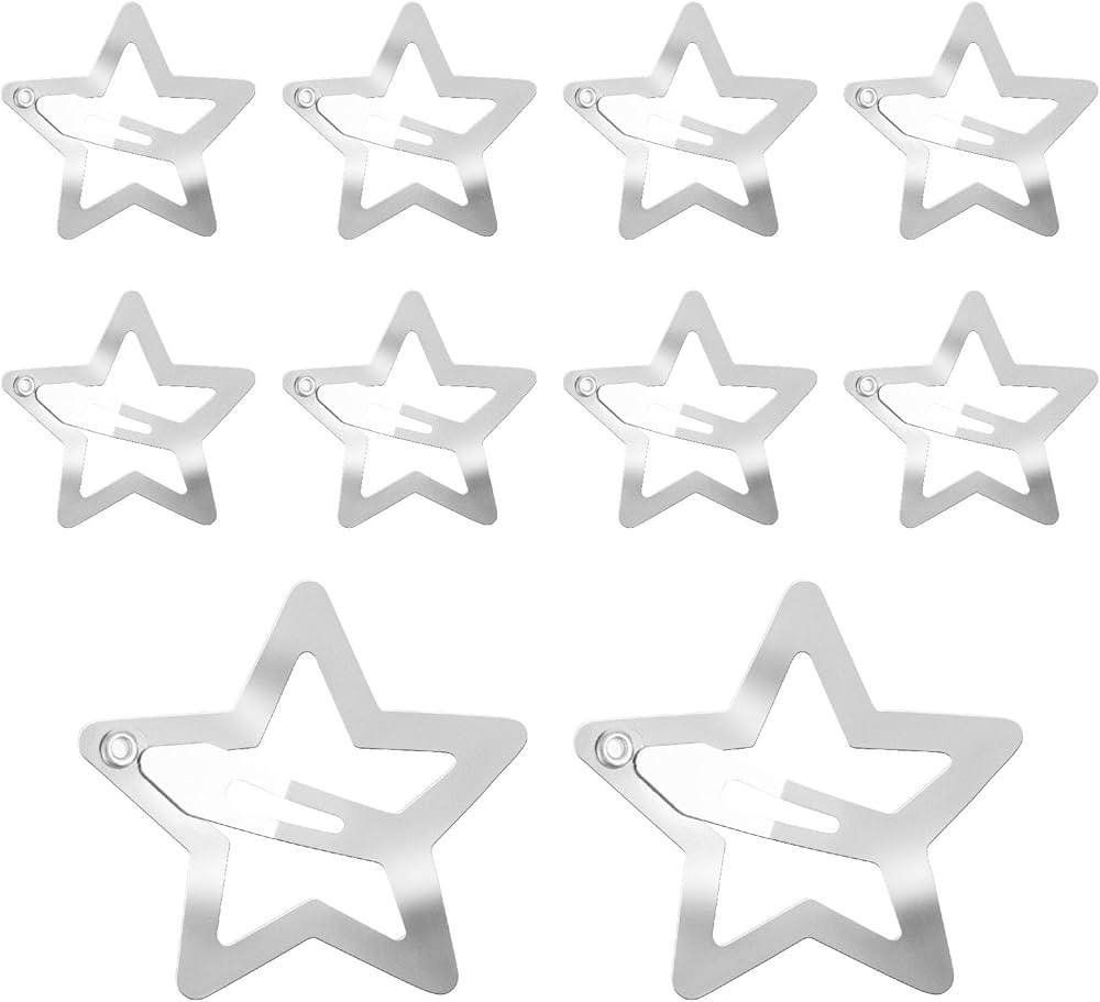 10 Pieces Metal Star Snap Hair Clips Silver Cute Small Hair Barrettes Non-slip Hollow Out Stars H... | Amazon (US)