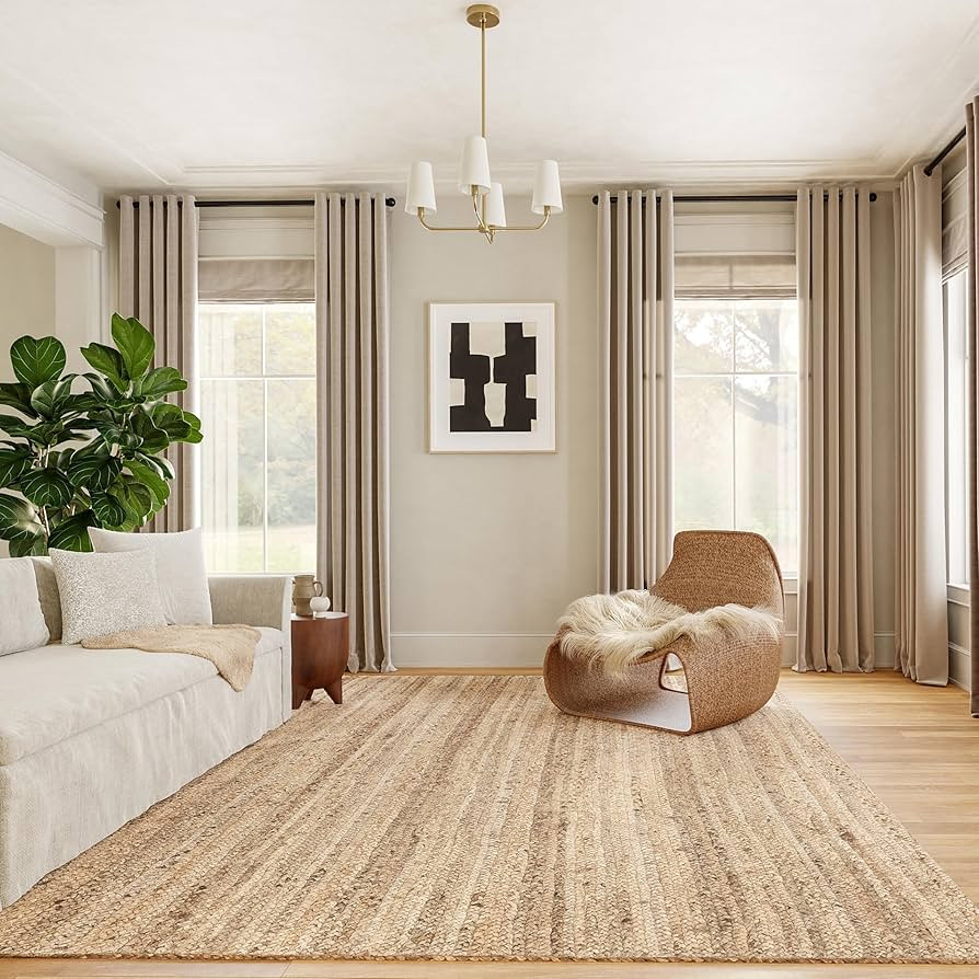 nuLOOM 6x9 Rigo Jute Hand Woven Area Rug, Natural, Solid Farmhouse Design, Natural Fiber, For Bed... | Amazon (US)