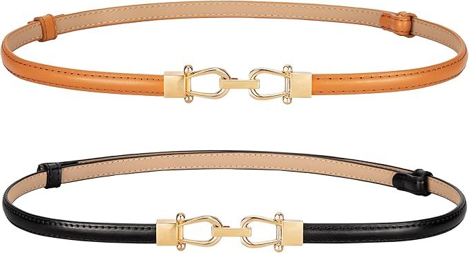 Womens Skinny Belt Leather Thin Belts for Women Dresses Adjustable | Amazon (US)