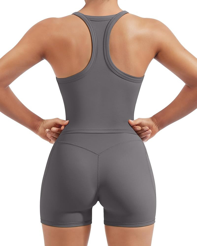 SUUKSESS Women 2 Piece Workout Sets High Waisted Biker Shorts with Pockets Built in bra Racerback... | Amazon (US)