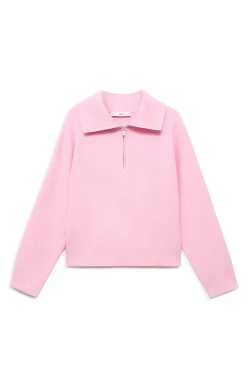 MANGO Quarter Zip Sweatshirt in Pastel Pink at Nordstrom, Size Large | Nordstrom
