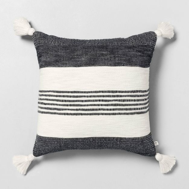 18&#34; x 18&#34; Center Stripes Tassel Throw Pillow Railroad Gray - Hearth &#38; Hand&#8482; wit... | Target