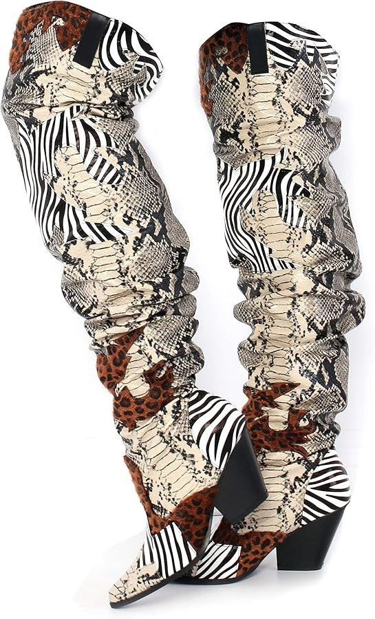 Cape Robbin | HILDA OVER THE KNEE THIGH HIGH CHUNKY LOW HEELED BOOTS-ANIMAL | Amazon (US)