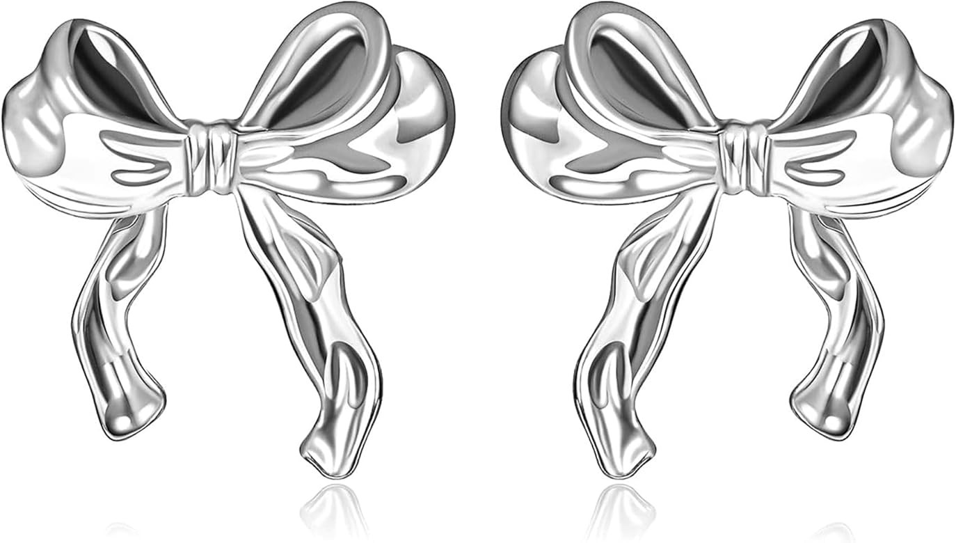 AWLKUN Gold Silver Bow Earrings for Women,Golden Silvery Butterfly Stud Ribbon Tie Earrings,Bow S... | Amazon (US)