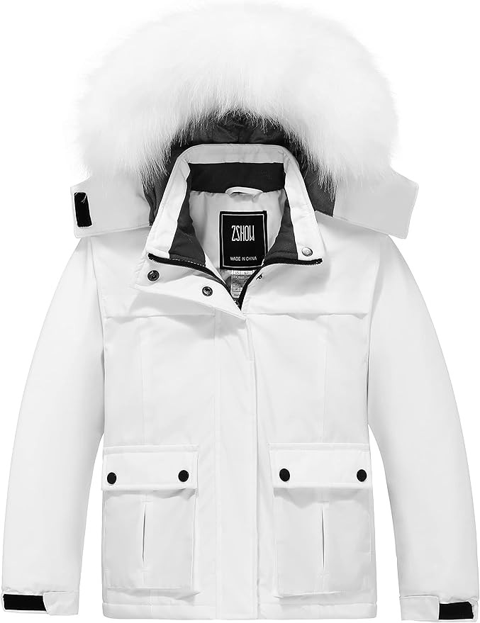 ZSHOW Girls' Ski Jacket Waterproof Warm Winter Coat Fleece Hooded Raincoat with Detachable Hood | Amazon (US)