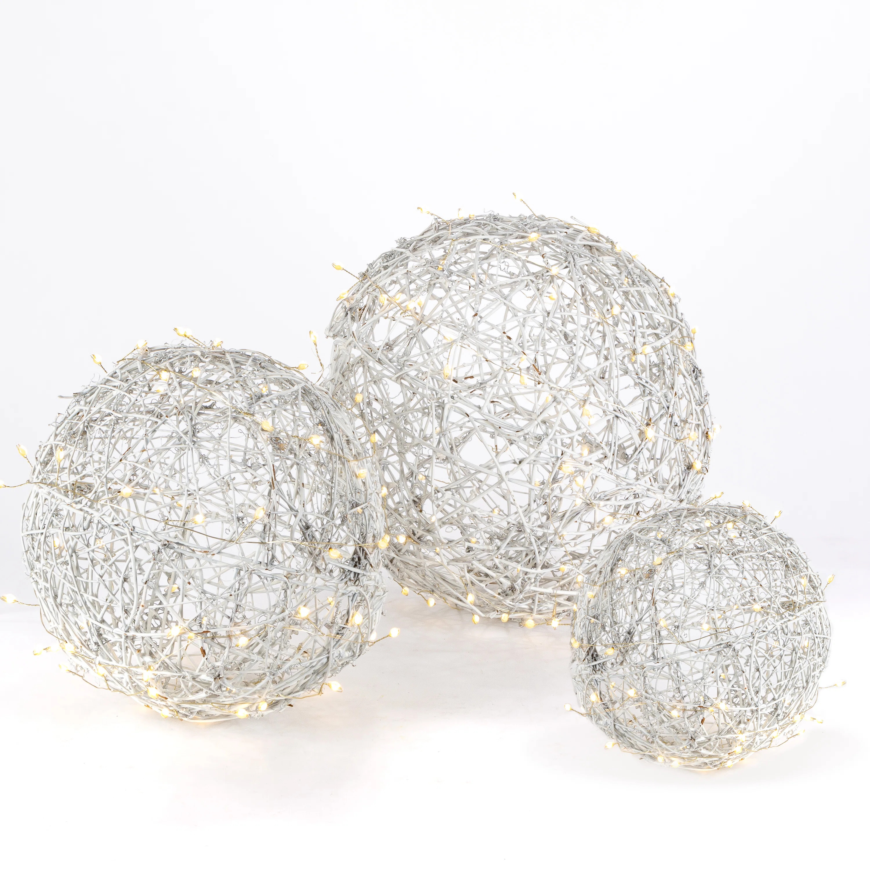 The Holiday Aisle® Set Of 3 White Modern Organic Vine Balls, Battery Operated Led | Wayfair | Wayfair North America