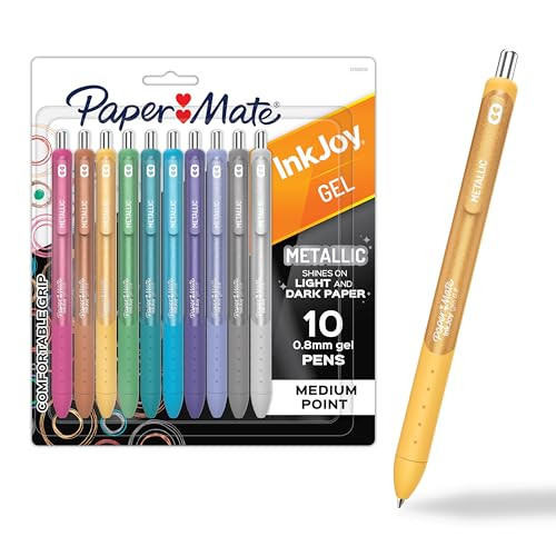 Paper Mate InkJoy Gel Pens, Metallic, Retractable, Medium Point (0.8mm), Glittery Assorted Colors, 10 Count - Perfect for Writing, Doodling, Bullet Journaling, Glitter, Sparkle, Writing Fun | Amazon (US)