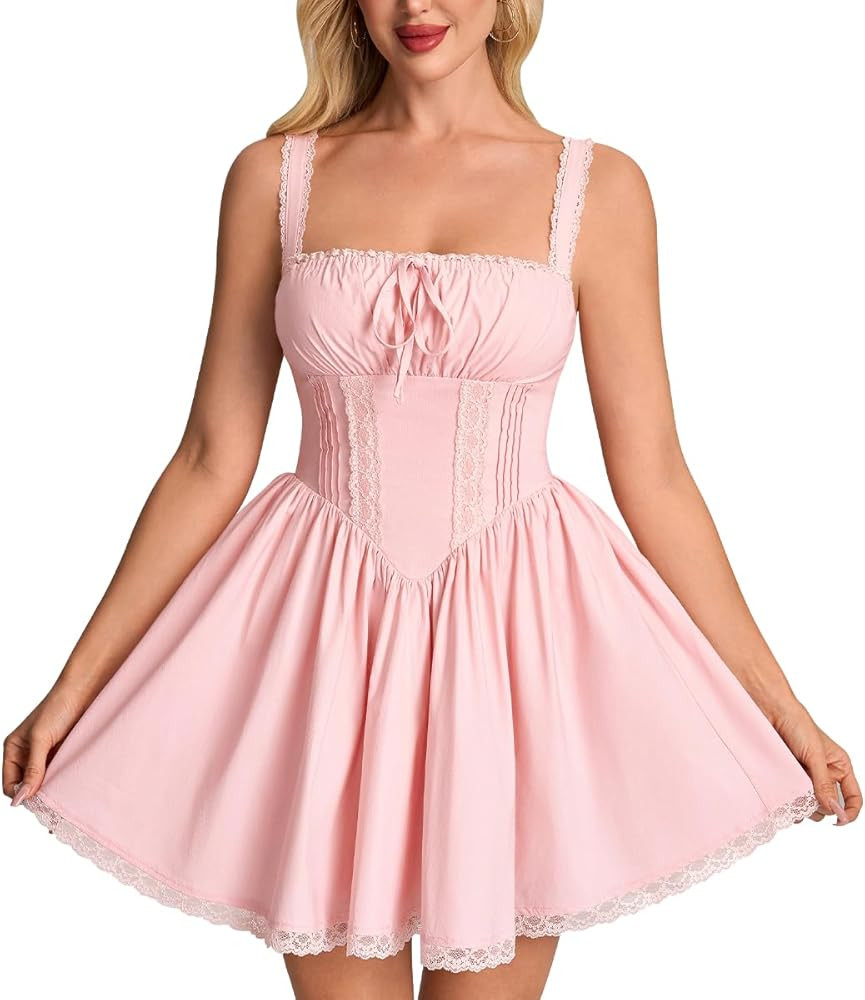 Auraxe Women's Summer Mini Dress Corset Lace A Line Graduation Party Dresses 2026 Cute Sleeveless... | Amazon (US)