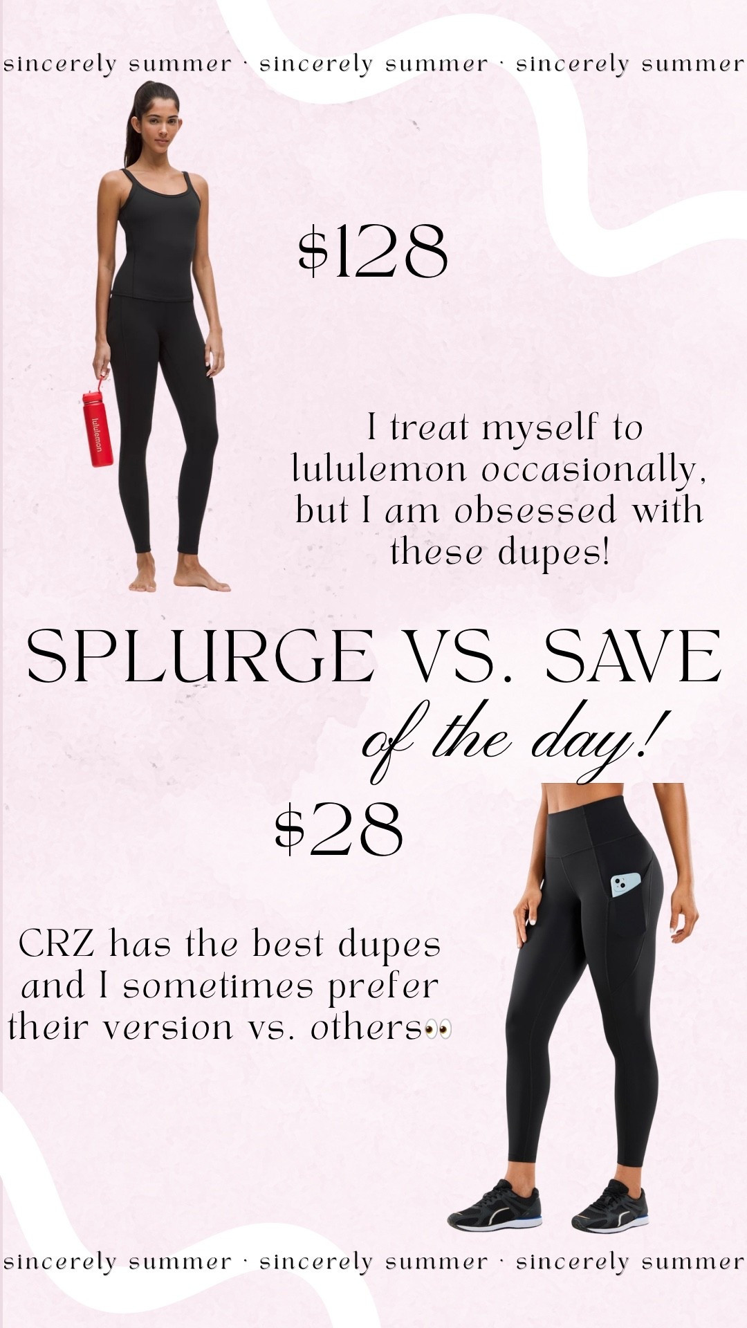 Splurge vs. Save! I love my Lululemon but these CRZ dupes are SO good! If you’re not wanting to spend too much on activewear, these are my go to!