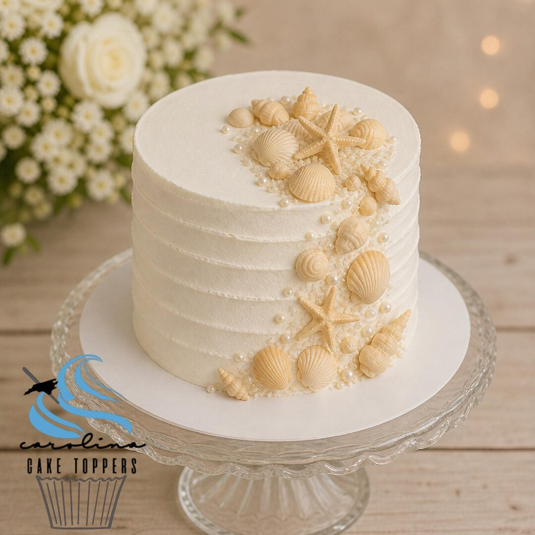 Fondant Shells - Natural Shells Cake Toppers - Seashell Cupcakes - White Tan Shells - Beach Cake ... | Etsy (Global)