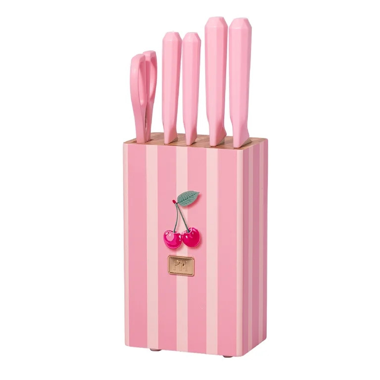 Paris Hilton 6-Piece Cutlery Block Set, Titanium-Coated Stainless Steel Blades, Cherry Print Bloc... | Walmart (US)