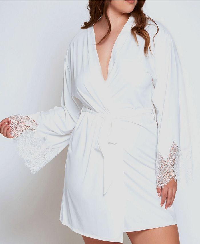 iCollection Plus Size Ultra Soft Lace Trimmed Robe & Reviews - All Pajamas, Robes & Loungewear - ... | Macys (US)