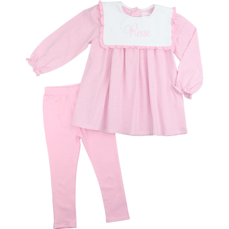 Pink Knit Stripe Square Collar Legging Set | Cecil and Lou